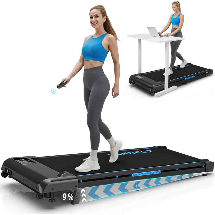 VANNECT Laufband für Zuhause, Tragbares Walking Jogging Pad mit 2,75HP, 9% Steigung, 1-10KM/H Geschwindigkeitsbereich, LED-Anzeige, Magnetische Fernbedienung, Doppelter Stoßdämpfung, Schwarz und Blau