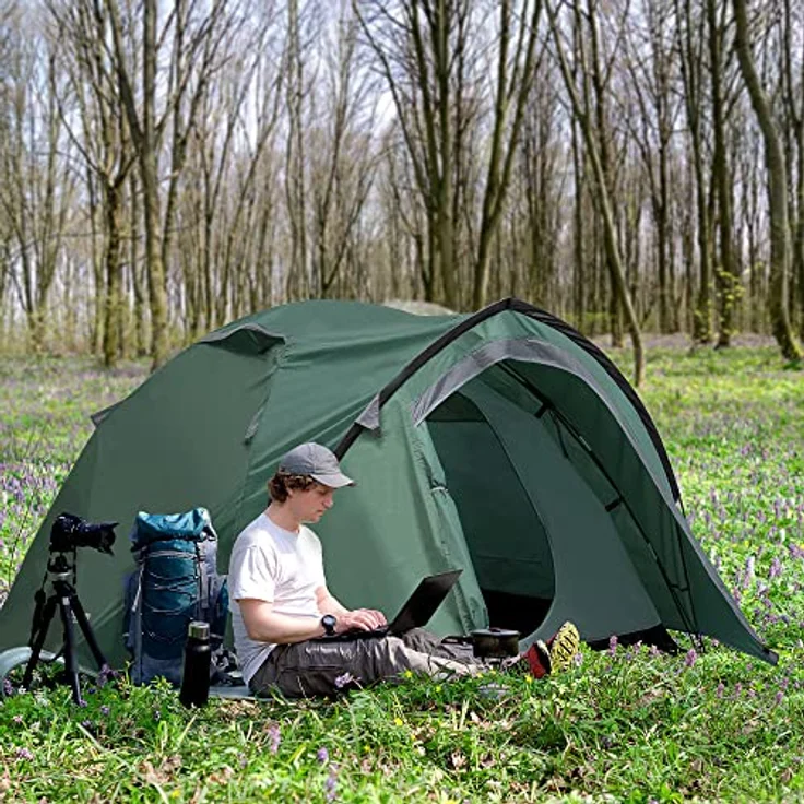 Outsunny Kuppelzelt für 2 Personen, 190T Campingzelt mit separatem Vorraum und Stabilitäts-Design, grau, 325 x 183 x 130 cm – Bild 2