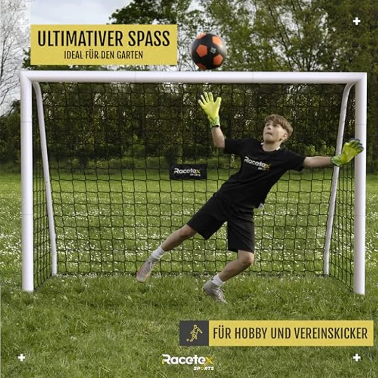 Racetex Fußballtor für Garten, robustes Modell mit stabiler Stahlrahmenfront und Edelstahl Erdankern, 180x120 cm – Bild 4