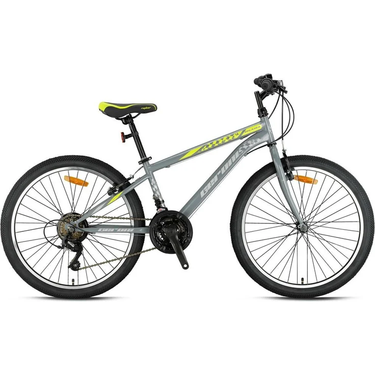 T&Y Trade Kinderfahrrad GRN26-034, 24 Zoll MTB mit 21-Gang Microshift Kettenschaltung, graugelb, höhenverstellbarer Sattel, Seitenständer