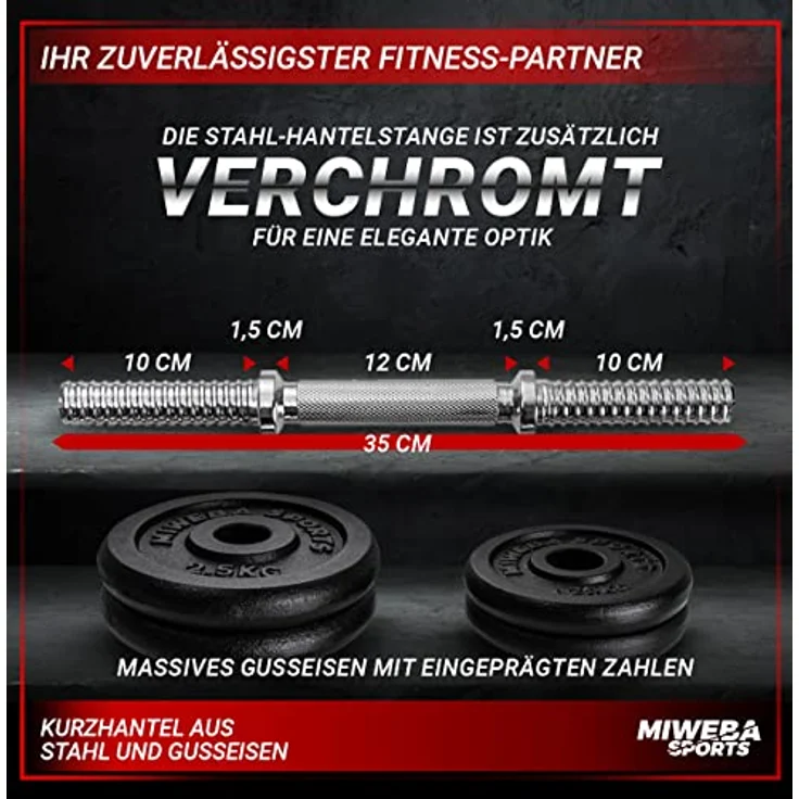 Miweba Sports Hantelset MKH110 | 10kg - 𝐏𝐫𝐨𝐟𝐢 Einzelhantel - Hanteln für Frauen und Männer - Hantel Set - Gusseisen Kurzhantelset - Kurzhantel - Griff ergonomisch - Gewichte (1x 10kg) – Bild 5