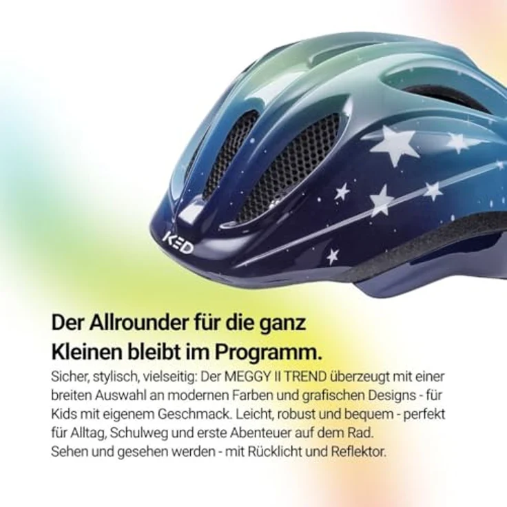 KED Meggy II Trend | Kinder Fahrradhelm mit maxSHELL Technologie, Insektenschutznetz und integrierten LED-Rücklicht, Stars Blue Green, 49-53 (SM) – Bild 4