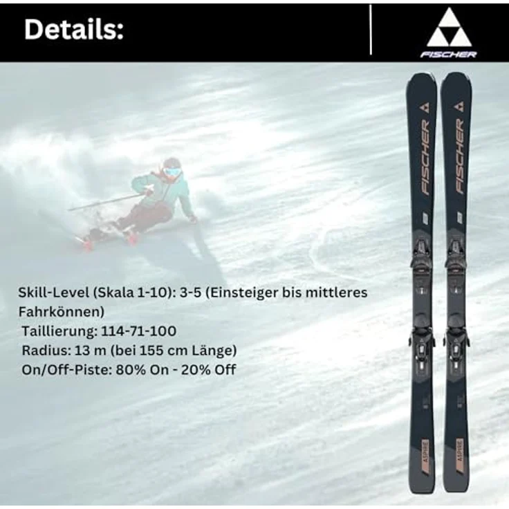 Fischer Aspire SLR, Damenski Carvingski mit On-Piste-Rocker und RS9 SLR Bindung, geeignet für Einsteiger bis Fortgeschrittene, schwarz, Modell 2024, All Mountain Ski, Taillierung 114-71-100, Radius 13 m – Bild 4