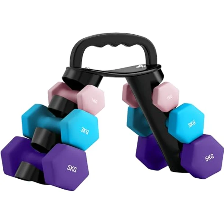 SPORTNOW Hanteln Set 6 Kurzhanteln mit Klappbarem Hantelständer, 2 x 1kg, 2 x 3kg, 2 x 5kg, Hexagon-Design, Rosa-Hellblau-Lila – Bild 1