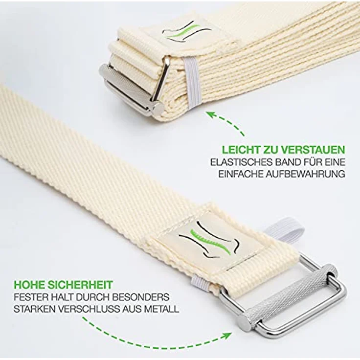 BACKLAxx® Yoga Gurt Baumwolle (natur) – Nachhaltiges Yoga Zubehör Set, Yogagurt 250 cm lang mit praktischem Verschluss aus Metall – Yoga Set ideal für Yoga, Pilates und Dehnen inkl. Anwendungsvideos – Bild 4