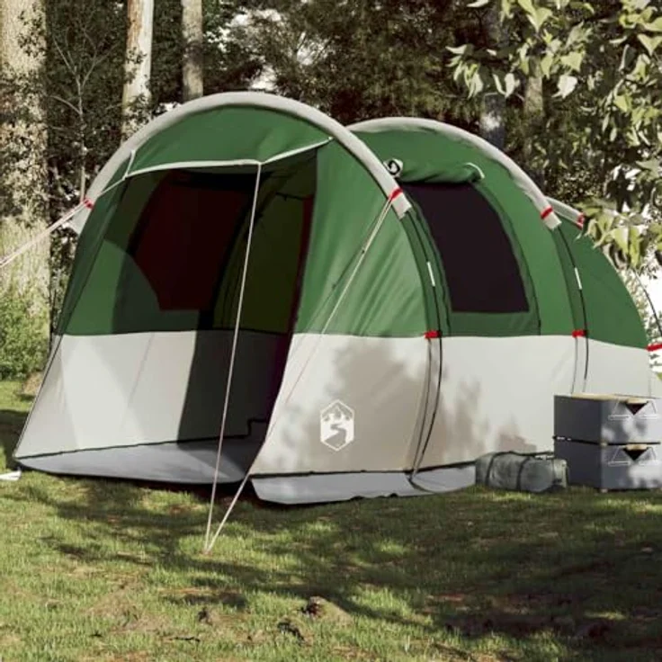 vidaXL Tunnelzelt 4 Personen, Wasserdichtes Familienzelt mit Netzwänden, E-Anschluss und abnehmbarem Überzelt, Grün 185T Polyester – Bild 2