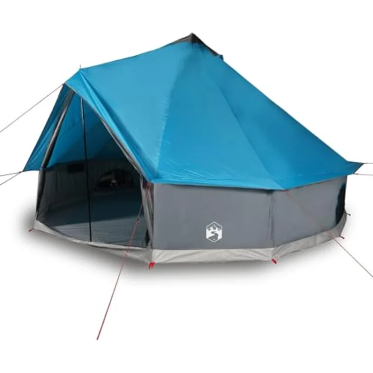 vidaXL Tipi Familienzelt 10 Personen, Campingzelt mit Netzwände, Wasserdicht Tipizelt mit E-Anschluss, Gartenzelt, Blau 185T Polyester – Bild 4