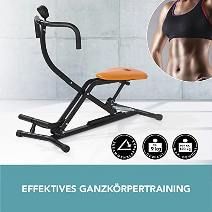MAXXMEE Crunch & Glide Trainingsgerät, Kraftstation zur Kräftigung mit Eigengewicht für Brust, Bizeps, Delta und Bauch, maximale Belastung 120 kg, mit digitaler Anzeige, platzsparend zusammenklappbar – Bild 2