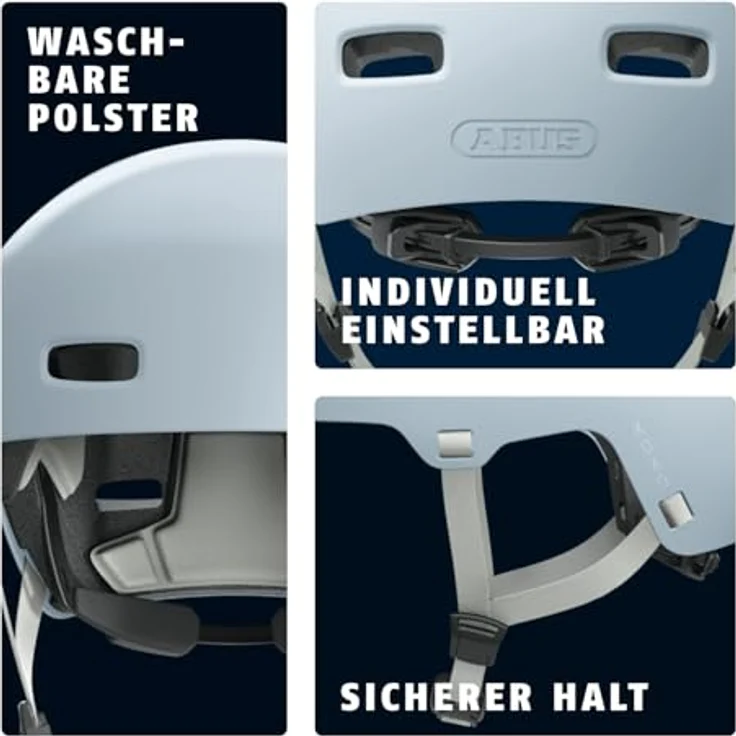 ABUS XOXO Fahrradhelm, Cityhelm im Skater-Look für Fahrrad, Skateboard und Scooter, mit optimiertem Kinnpolster, Größe S, Blau – Bild 3