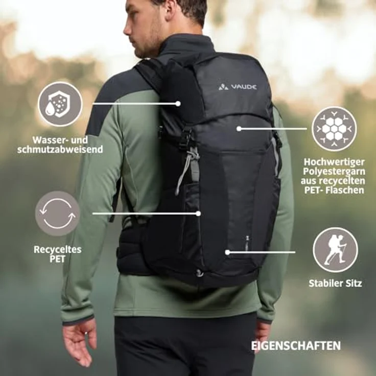 VAUDE Brenta 24, Wanderrucksack mit 24L Volumen, Rückenbelüftung, wasserdicht, anpassbare Trageeigenschaften – Bild 3