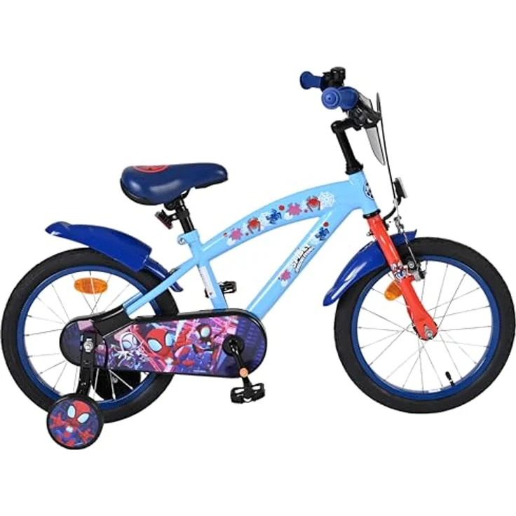 Volare Spidey Kinderfahrrad, 16 Zoll, blau, mit Hand- und Rücktrittbremse, höhenverstellbar, abnehmbare Stützräder – Bild 8