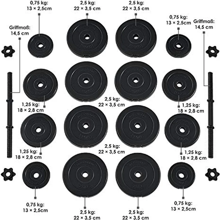 ArtSport 2er Hantelset 30kg - Kurzhantel Set mit 2 Kurzhanteln, 16 Gewichte Hantelscheiben und Sternverschlüsse - Krafttraining Kurzhantelset Hantel – Bild 2