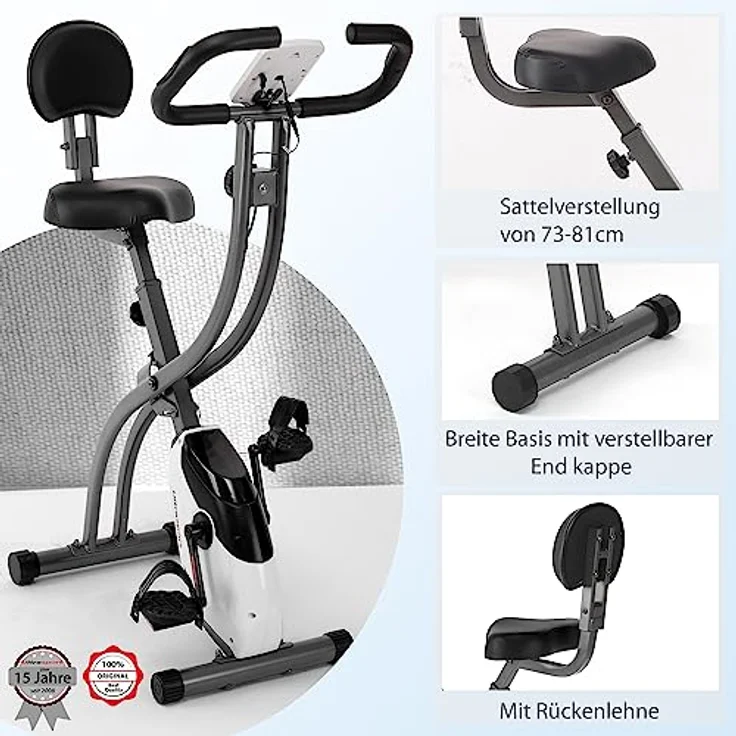 Ultrasport F-Bike 200B, Fahrradtrainer, Heimtrainer, Fitnessbike LCD Trainingscomputer, maximales Benutzergewicht 110 kg, Herzfrequenzmessung, 8 Widerstandsstufen, faltbar, Schwarz/Silber – Bild 4
