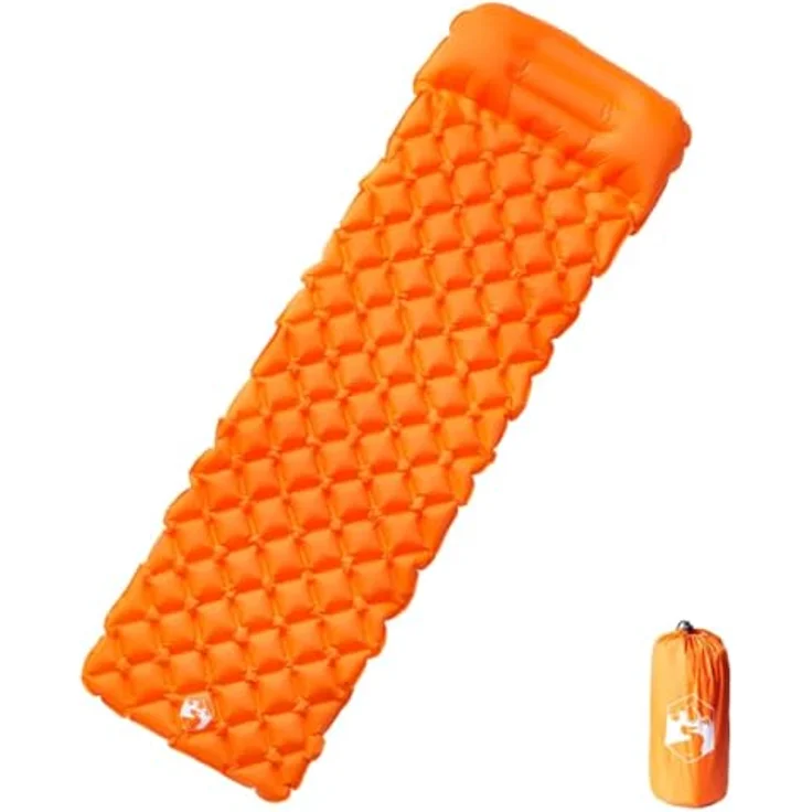 vidaXL Isomatte, Luftmatratze mit Integriertem Kissen Tragetasche, Campingmatte Aufblasbar Tragbar Wasserfest, Schlafmatte, Orange 40D-Nylon – Bild 1