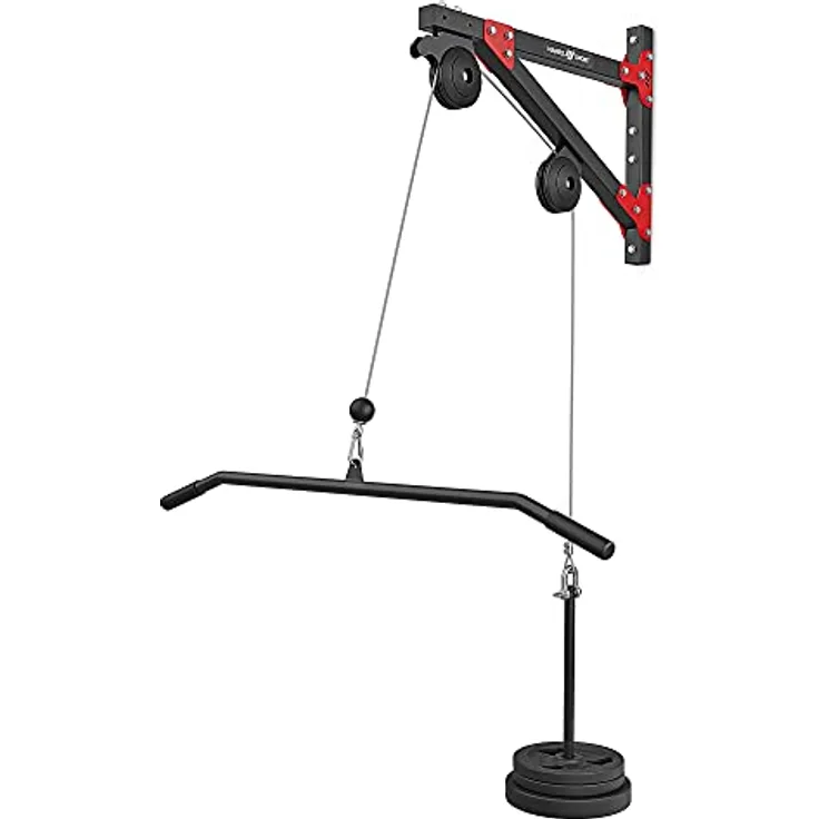 Marbo Sport Latzug zur Wandbefestigung Latzugturm Kabelzug MH-W108 2.0, Hantelscheibenbeladung, gummierte Anschlagpuffer, Modernes Design, 120 kg maximale Last, 40 x 40 mm Profile, Made in EU, schwarz