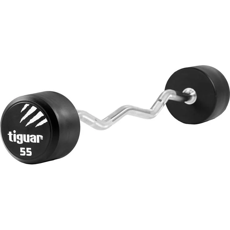 Tiguar PU Curlhantel, gebogene Langhantel mit ergonomischer Form, bis zu 55 kg, verchromter Stahl, rutschfeste Oberfläche