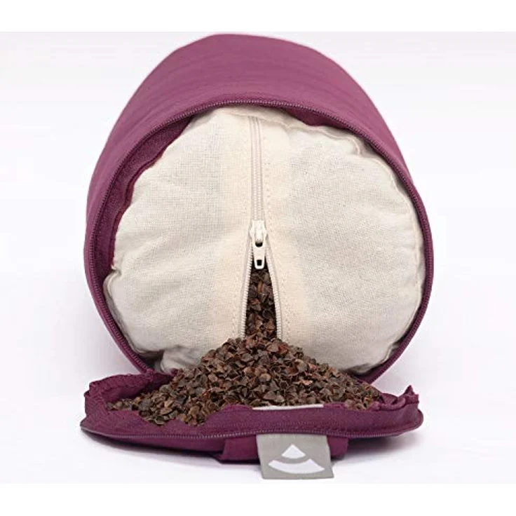 Bodhi Yoga Mini Bolster ECO | Ø 14 cm | 100% Bio-Baumwolle | Nackenrolle mit Buchweizenschalen | Yogabolster mit abnehmbarem und waschbarem Bezug | Yogarolle für Meditation | Natur – Bild 3