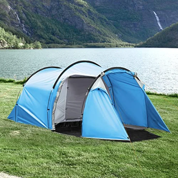 Outsunny Campingzelt 2-3 Personen, stabil und wasserdicht mit Seitentür, 2000 mm Wassersäule, Tunnelzelt, hellblau – Bild 2
