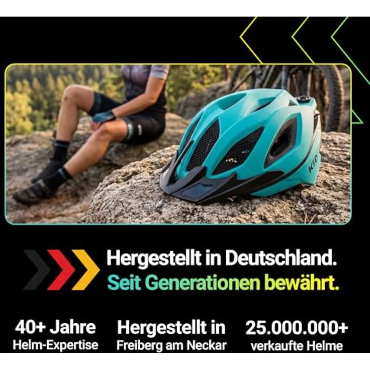 KED Spiri 2 Trend Allround Helm, Fahrradhelm mit K-Fit System und LED-Rücklicht, 320g, Größe M, grün-blau – Bild 10