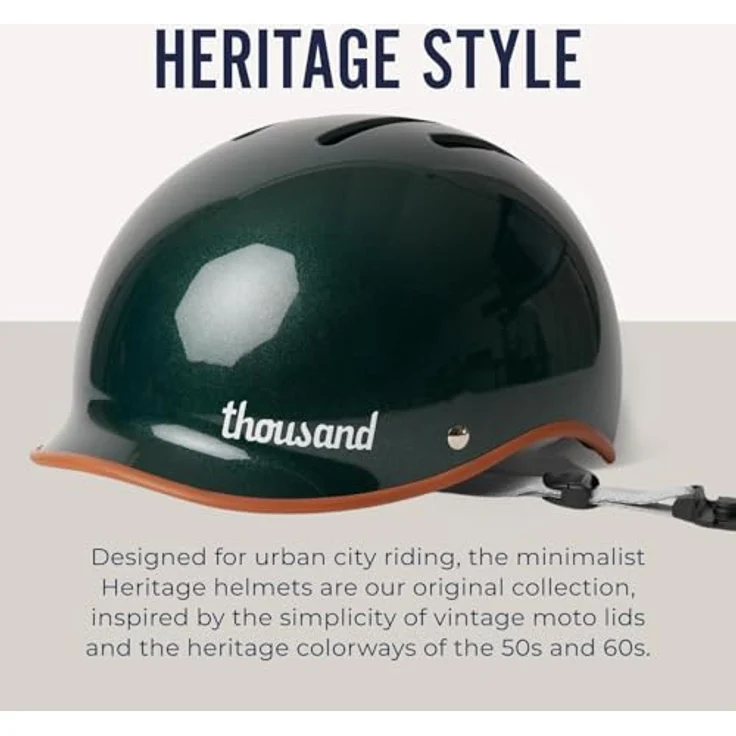 Thousand Fahrradhelm für Erwachsene – Heritage 2.0 Collection - British Racing Green Medium, Urbaner Stadthelm mit Diebstahlsicherung und Veganer Lederoptikriemen – Bild 6