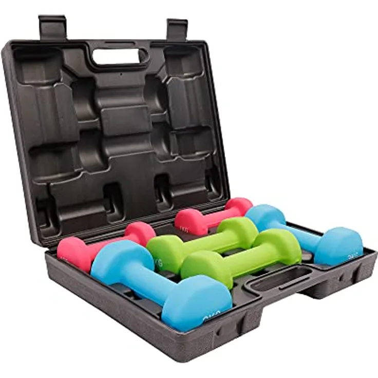 GORILLA SPORTS® Kurzhanteln Set - 12 kg Gewichte mit Koffer, 2 x 1 kg, 2 x 2 kg und 2 x 3 kg Gewichte, Rutschfeste, Neopren - Hantelset, Aerobic Dumbbells, Krafttraining, Hantelkoffer, Fitness Hanteln