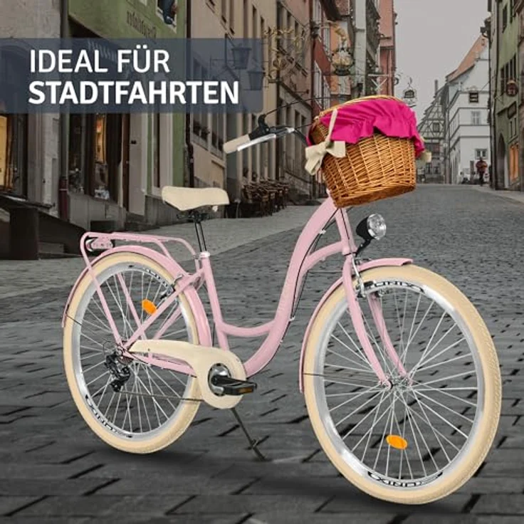Milordbikes City-Fahrrad, Pink und Creme, 46 cm, Metallrahmen, Freizeit- und Sportbike mit Trägersystem – Bild 6