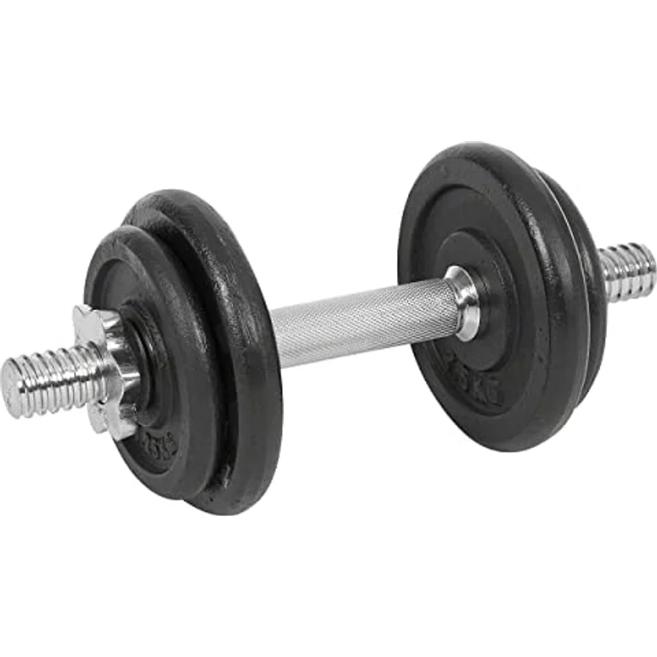 Sport-Tec Kurzhantel Set, 10 kg, Hantel aus Gusseisen, erweiterbar mit Sternverschluss, inklusive Hantelstange - Chrom - Preisvergleich – Bild 1