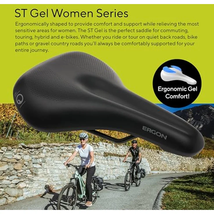 Ergon ST Gel Women, Fahrradsattel mit orthopädischer Comfortpolsterung und Entlastungskanal für Frauen, schwarz – Bild 2
