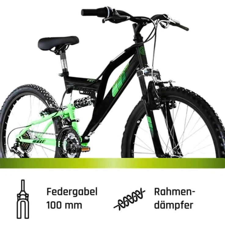 Galano Mountainbike FS240, 18 Gang Shimano Tourney, vollgefederte Kettenschaltung, 24 Zoll für Kids, schwarz/grün, schwarz/rot, schwarz/türkis, geeignet für Körpergröße 130-145 cm – Bild 4