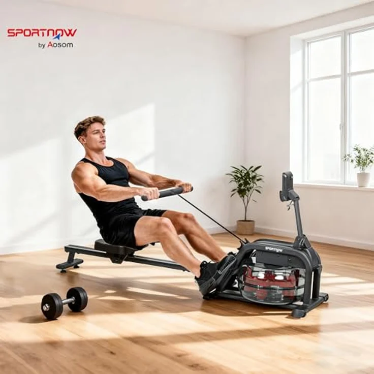 SPORTNOW Wasser Rudergerät, Rudergerät für Zuhause mit LCD Display, Handyhalterung, Komfortsitz, vertikaler Lagerung, bis 135 kg belastbar – Bild 2