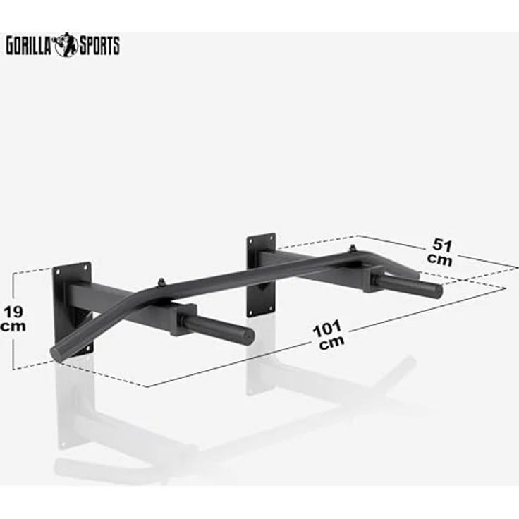GORILLA SPORTS® Klimmzugstange - Wandmontage, mit 5 rutschfeste Griffe, bis 350 kg Belastbar, aus Stahl, inkl. Montageanleitung und Schrauben, Schwarz/Weiß - Pull Up Bar, Klimmzug Stange, Dip Bar – Bild 3