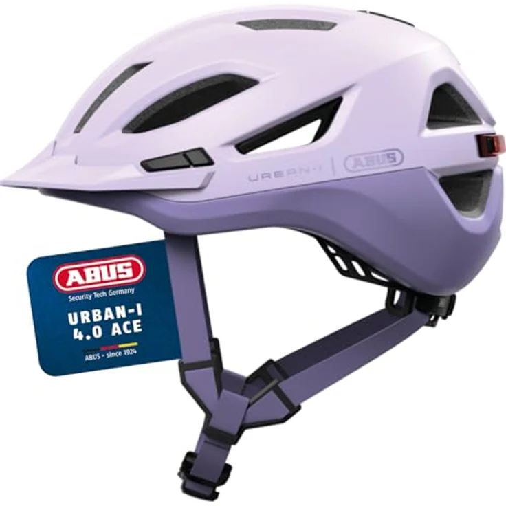 ABUS Urban-I 4.0 ACE, Fahrradhelm mit aufladbarem Rücklicht, 4 Leuchtmodi, Zopf-Öffnung und magnetischem Verschluss, Größe L, lila – Bild 1