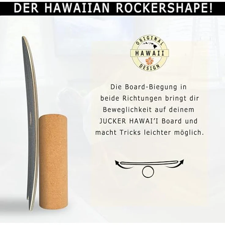 JUCKER HAWAII Balance Board Ocean Rocker Black - Balanceboard aus 100% Echtholz mit Korkhalbkugel, Korkrolle und Matte - Gleichgewichtstrainer für Kinder und Erwachsene - Surf Balance Board – Bild 2
