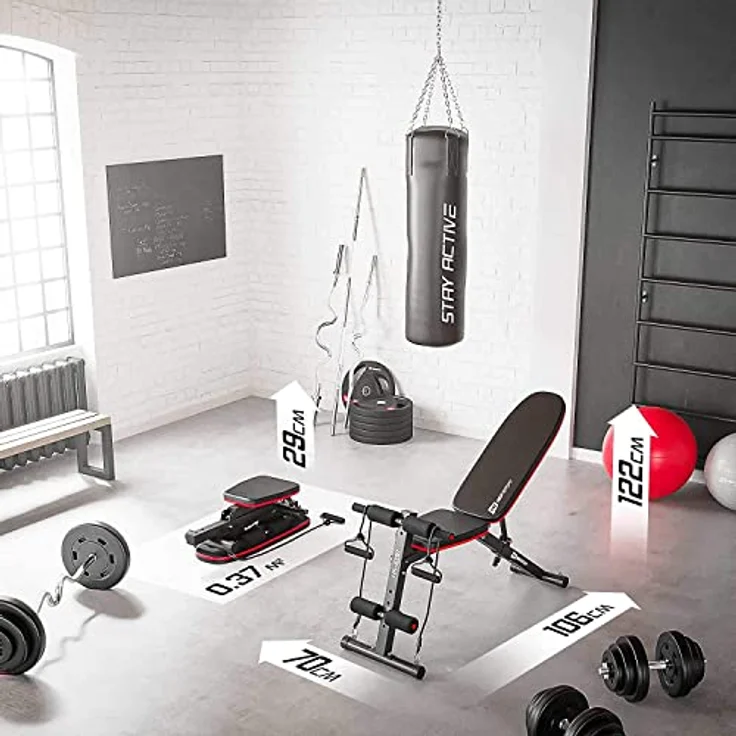 Hop-Sport klappbare Hantelbank HS-1030 mit Beinfixierung - verstellbare Trainingsbank für Bankdrücken oder Sit-ups – Bild 2
