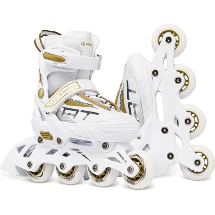 RAVEN Profession Inlineskates, verstellbar 2in1 für Kinder und Erwachsene, White/Gold, Größe 38-42 (25cm-27,5cm) mit Komfort- und Sicherheitsfeatures – Bild 5