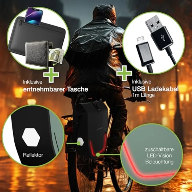 eloneo Fahrradtasche Gepäckträgertasche, wasserdicht mit LED, Kinderfahrradtasche – Bild 4