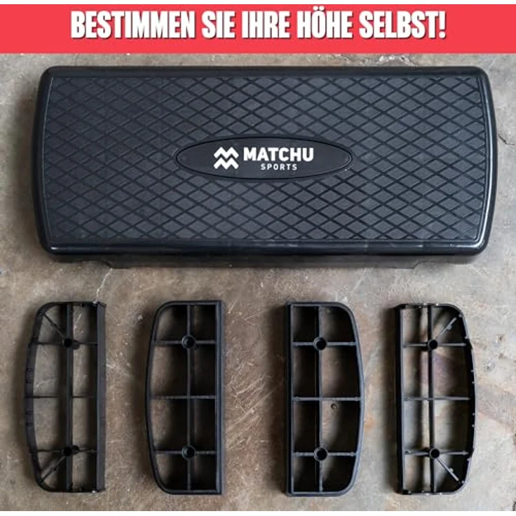 MATCHU Steppbrett Höhenverstellbar für Fitness, 9 und 14 CM, 200 KG Belastbarkeit, Anti-Rutsch-Oberfläche, Kunststoff, Schwarz – Bild 2
