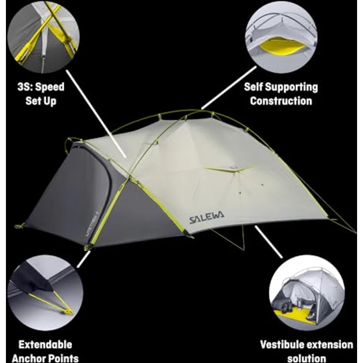 Salewa Litetrek II-Zelt, leichtes 2-Personenzelt mit 3000mm Wassersäule, grau – Bild 3