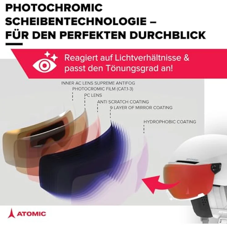 Atomic Savor Visor Photo, Skihelm (51 - 55 cm, S) mit Holo Core-Innenkonstruktion und Photochromic Lens Technologie – Bild 9