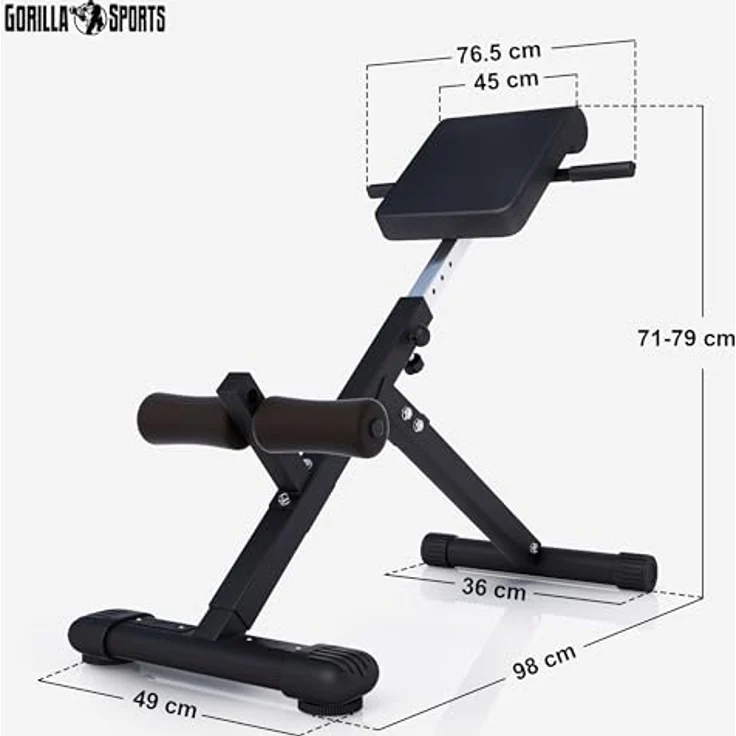 GORILLA SPORTS® Hyperextension Rückentrainer - 5-fach Verstellbar, Klappbar, mit Beinfixierung, bis 120 kg, Schwarz/Weiß - Rückenstrecker, Bauchtrainer, Römischer Stuhl, Fitness, Training, Home Gym – Bild 5