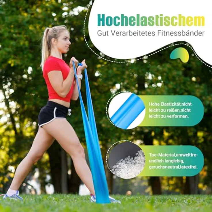 GYMERK Fitnessbänder Set 4er, 1.8M/2M mit 4 Widerstandsstufen in hellblau, mittelblau, dunkelblau, intensiv blau, inkl. Übungsposter & Tragetasche, ideal für Yoga, Pilates, Muskelaufbau – Bild 2