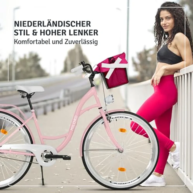 Milordbikes City-Fahrrad, Pink, 46 cm, Aluminiumfelgen, integrierter Träger für Packtaschen – Bild 4