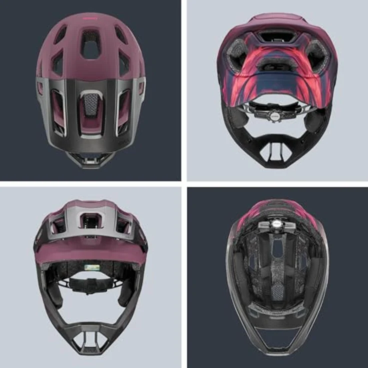 Uvex React Jr Fullface, Kinder MTB Fahrradhelm, cranberry matt, Größenverstellbar, integrierte Sonnenblende, passive Belüftung – Bild 4