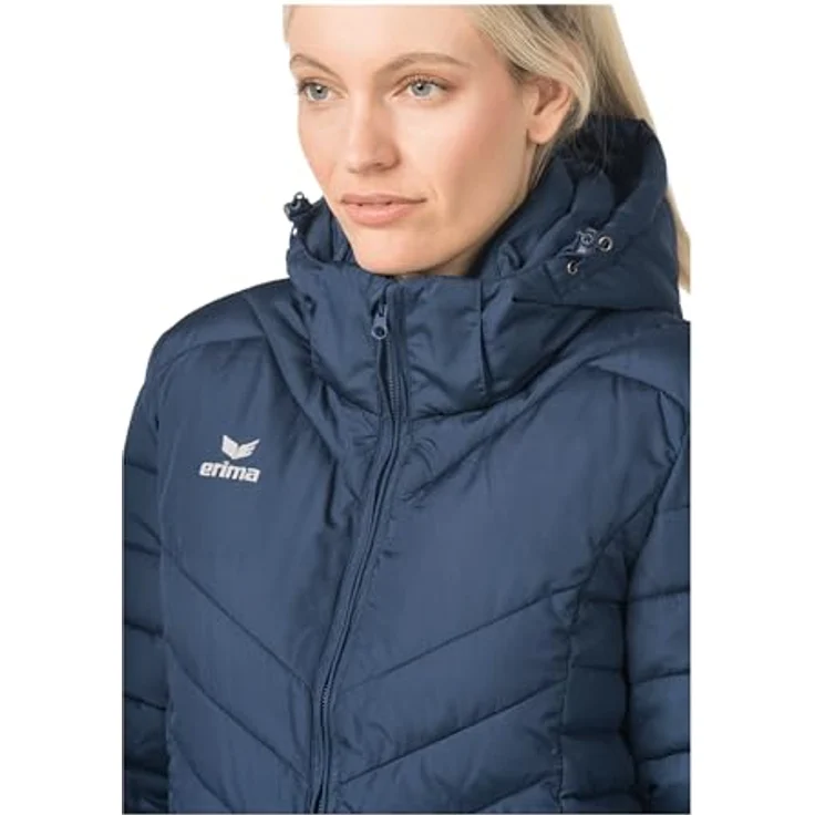 Erima CMPT Steppjacke Damen, dunkelblau, leicht, mit abnehmbarer Kapuze und tailliertem Schnitt, Gr 44 – Bild 4