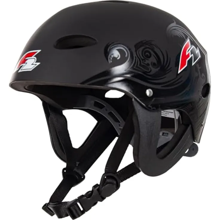 F2 Slider Wassersport Helm S/M, schlagfest, schwarz, mit individuell verstellbarem FIT-System und 11 Belüftungslöchern, 2024/25