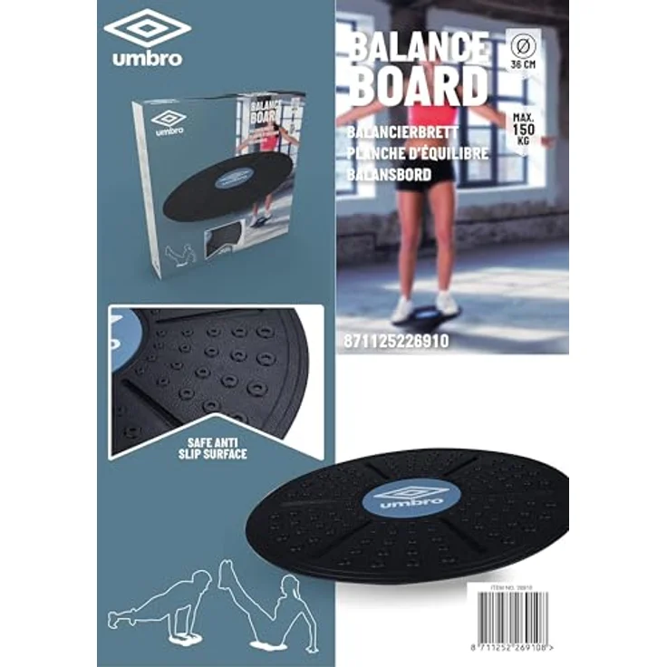 Umbro Balance Board - Wackelbrett für Gleichgewichts- und Krafttraining - 36 cm Durchmesser - Schwarz/Blau – Bild 5