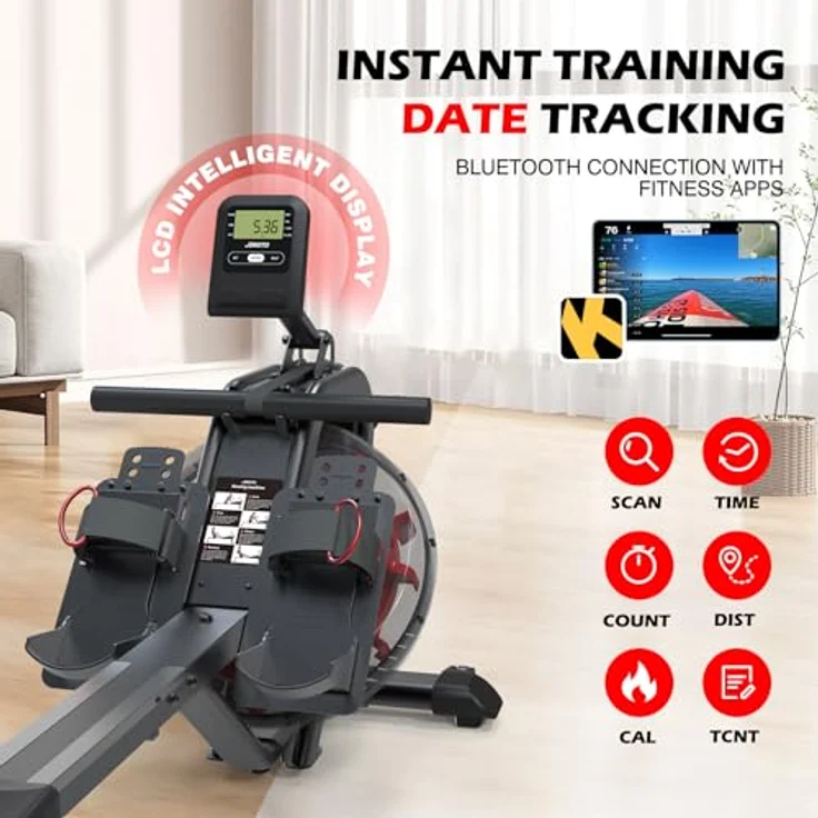 JOROTO Rudergerät für zuhause, 50°-Neigungs-Rudergerät Wasser mit größerem Widerstand, Rowing Machine 150kg Gewichtskapazität & Bluetooth-Funktion, Tablet-Halterung, 44 Tage Kinomap APP-Mitgliedschaft – Bild 5