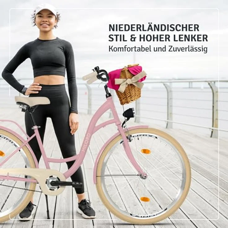 Milordbikes City-Fahrrad, Pink und Creme, 46 cm, Metallrahmen, leichtlaufende 700C Reifen, Freizeit- und Sportbike – Bild 4