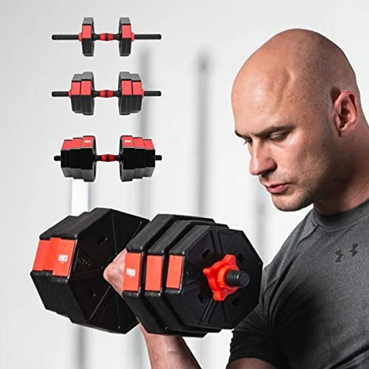 HMS Fitness Hanteln + Langhantel Set, komplett mit 20 kg Zement-Trainingsgewichten, PVC und Eisen, Gesamtlänge 105,9 cm – Bild 2