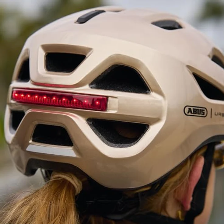ABUS Urban-I 4.0 Fahrradhelm, mit aufladbarem Rücklicht, 2 Leuchtmodi, Zopf-Öffnung und magnetischem Verschluss, Größe L, beige – Bild 9